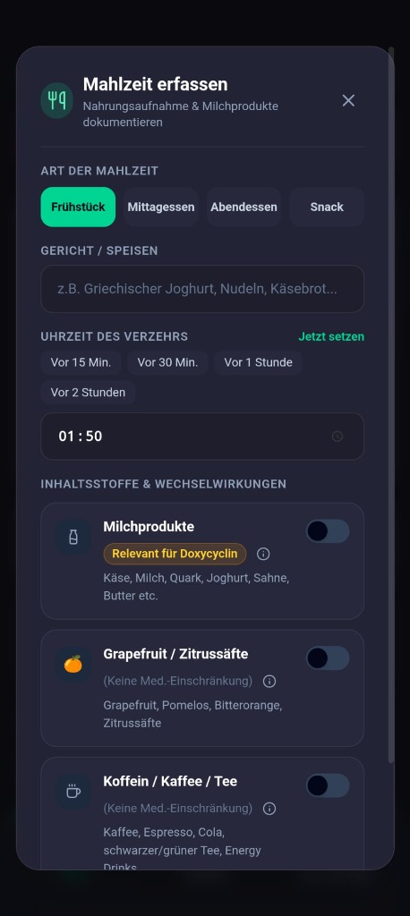 MediTakt Mahlzeit erfassen